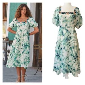 Johnny Was Jade Marble Puff Sleeve Midi Dress XS